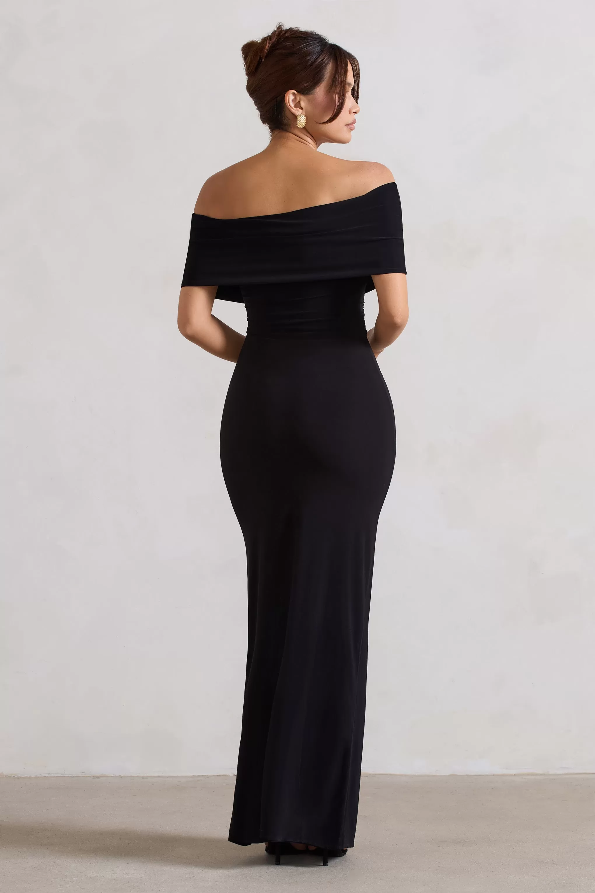 Refined | Black Twist Front Bardot Maxi Dress