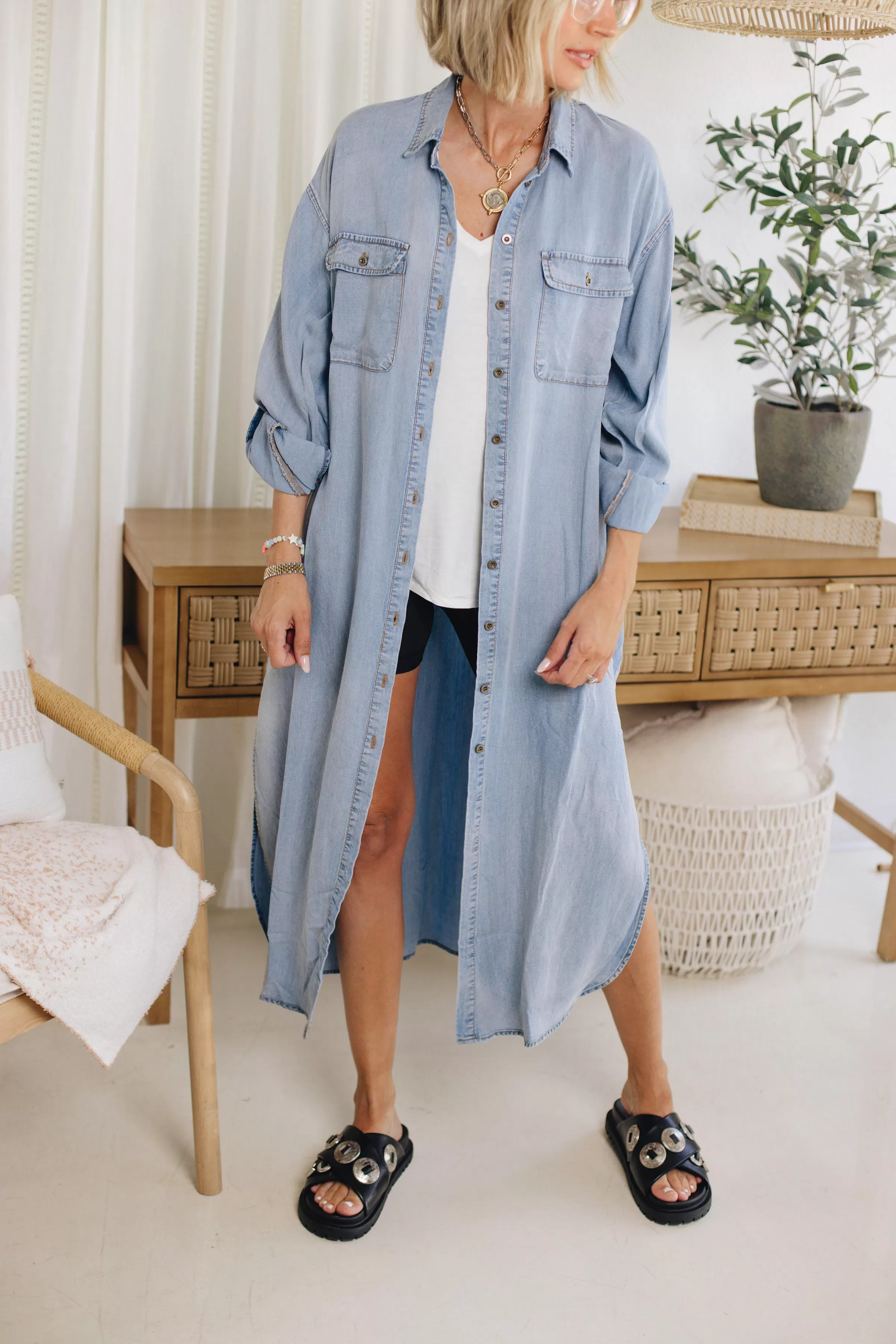 RESTOCKED! - Gigi Long Tencel Chambray Duster (S-3XL)