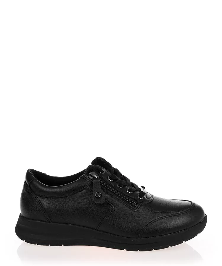 Revere Boston Black Leather Casual Sneaker Wide Fit