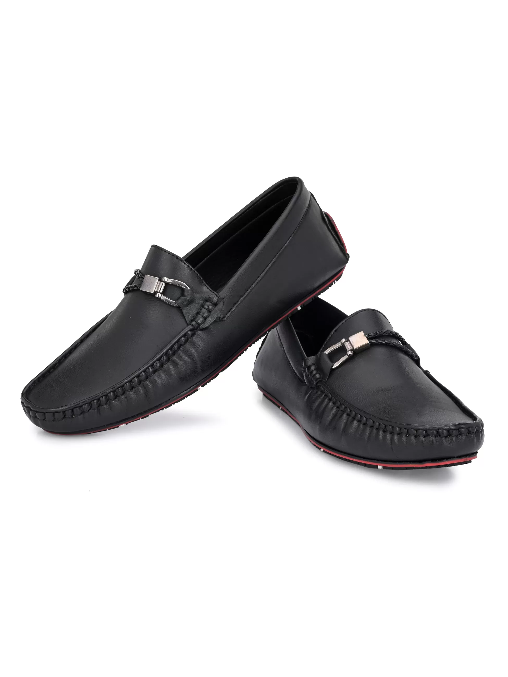 Round Toe Black Buckle Loafers