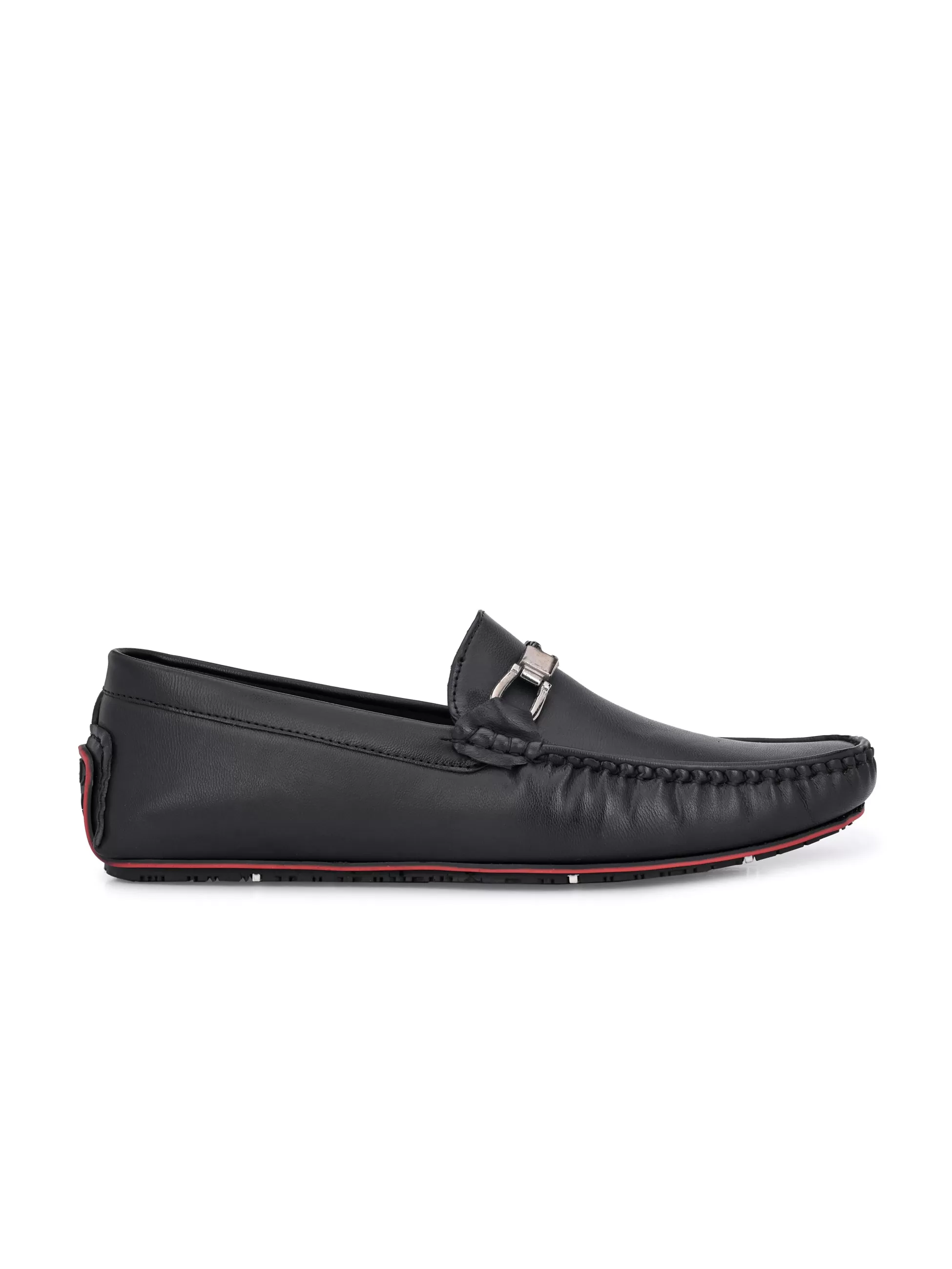 Round Toe Black Buckle Loafers