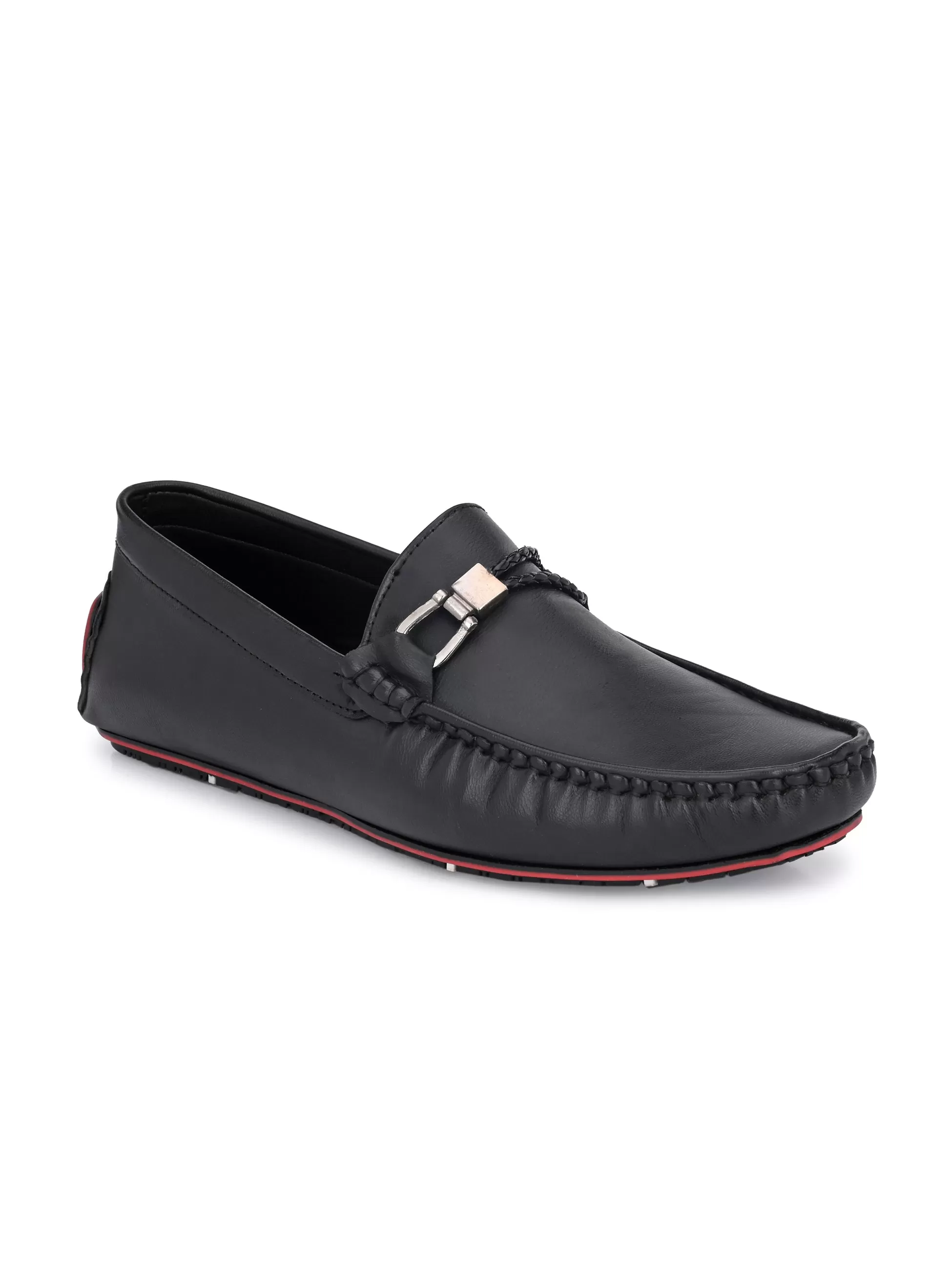 Round Toe Black Buckle Loafers