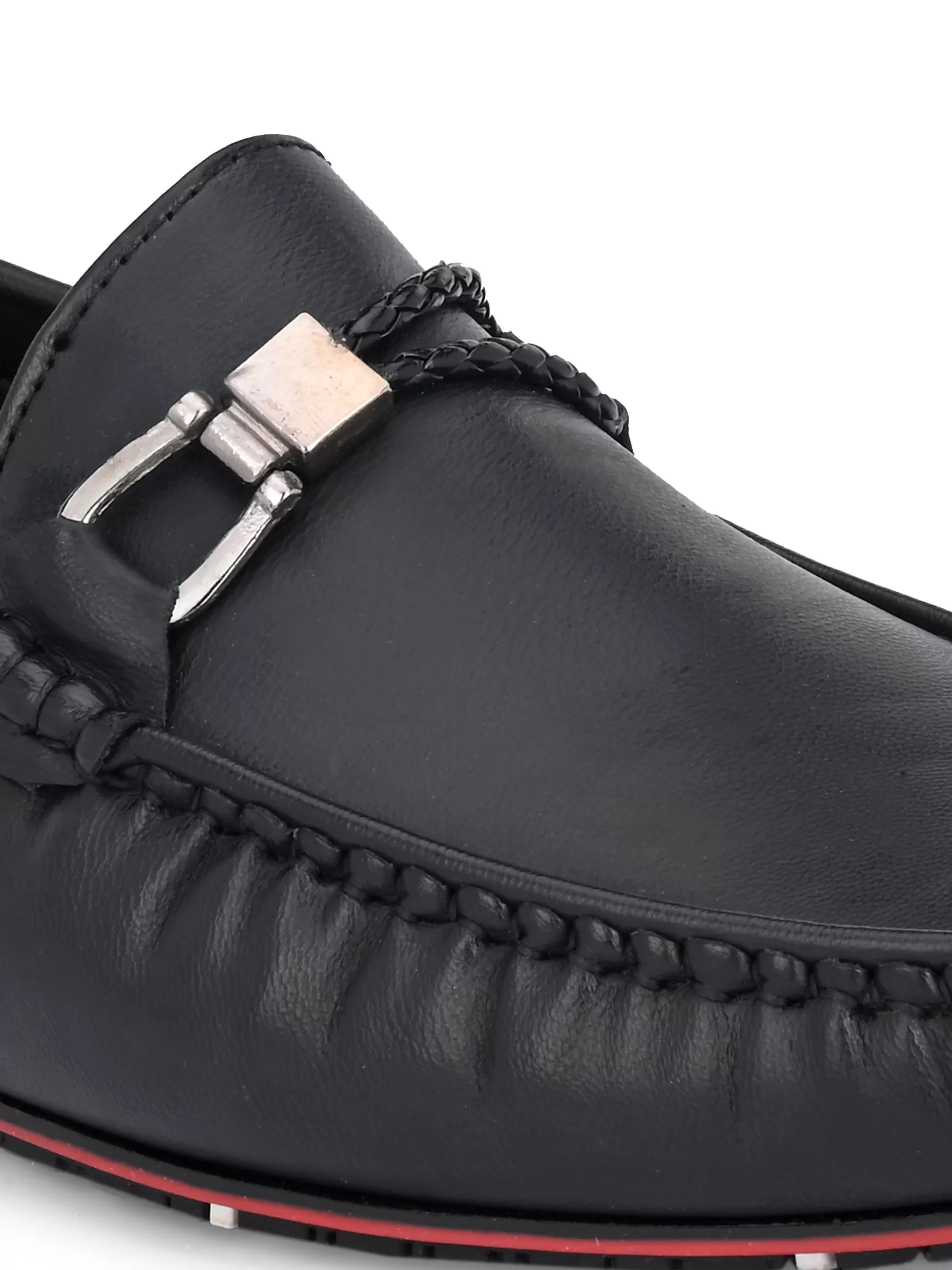 Round Toe Black Buckle Loafers