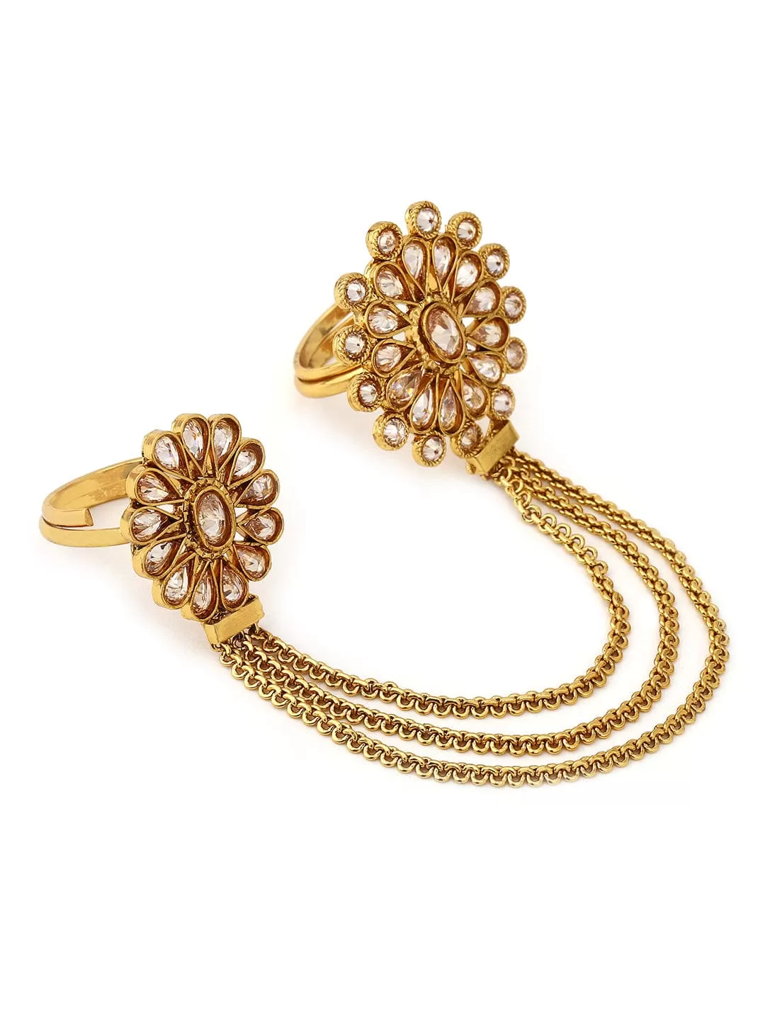 Rubans Gold Plated Kundan Stone Statement Ring