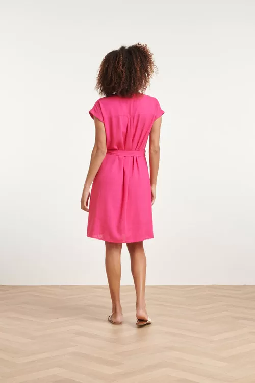 Smashed Lemon Fuchsia Linen Short Dress