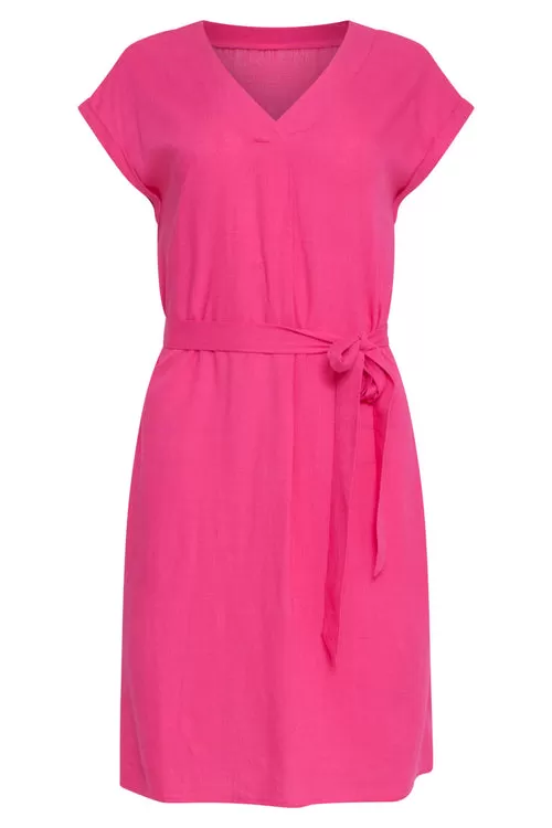 Smashed Lemon Fuchsia Linen Short Dress