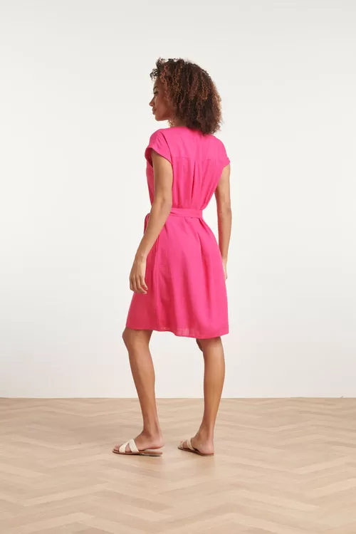 Smashed Lemon Fuchsia Linen Short Dress