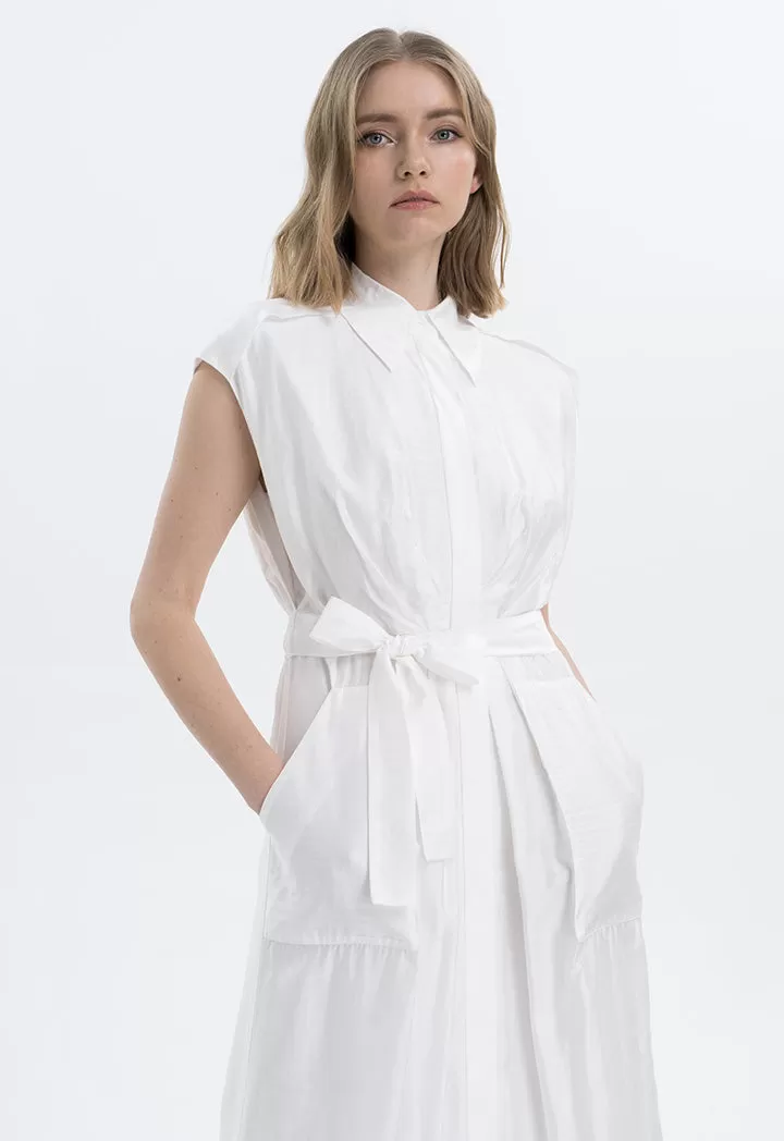 Solid Midi Gathered Waist Dress