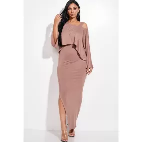 Solid Rayon Spandex Midi Length Tank Dress And Slouchy Cape Top Two Piece Set