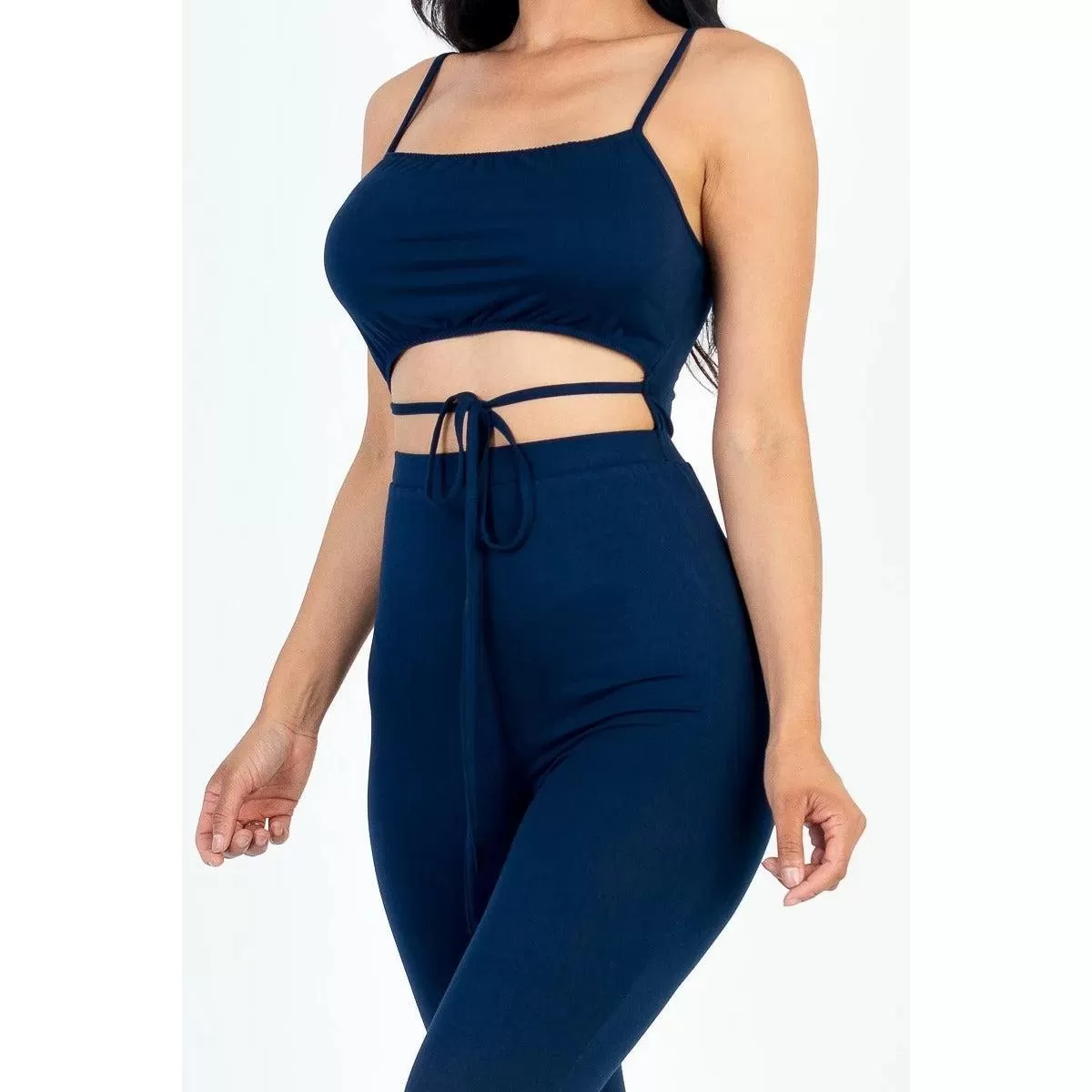 Solid Tie Front Cut Out Jumpsuit