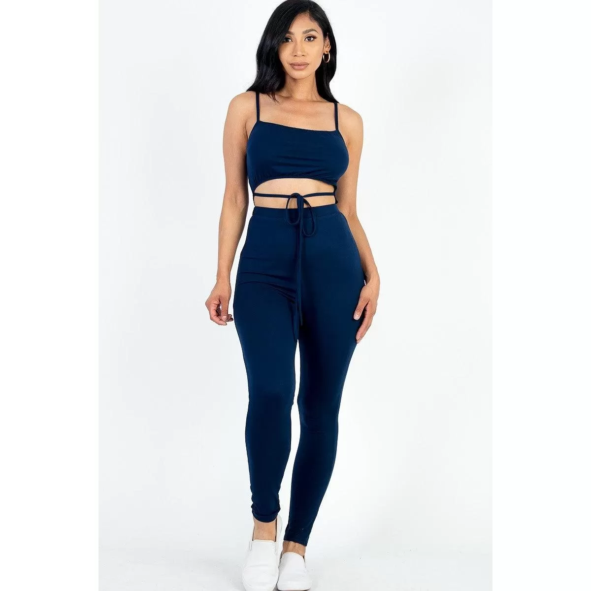 Solid Tie Front Cut Out Jumpsuit