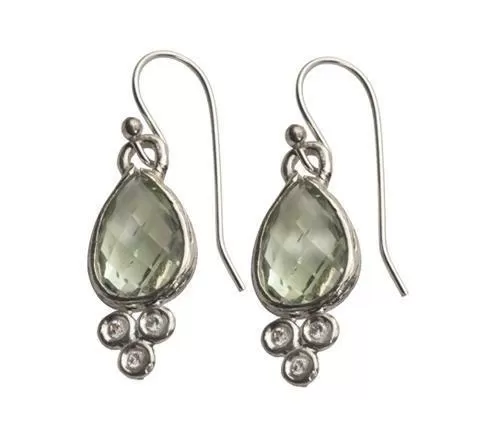 Sterling Silver Green Amethyst Earrings / 925 SILVER 9K Gold