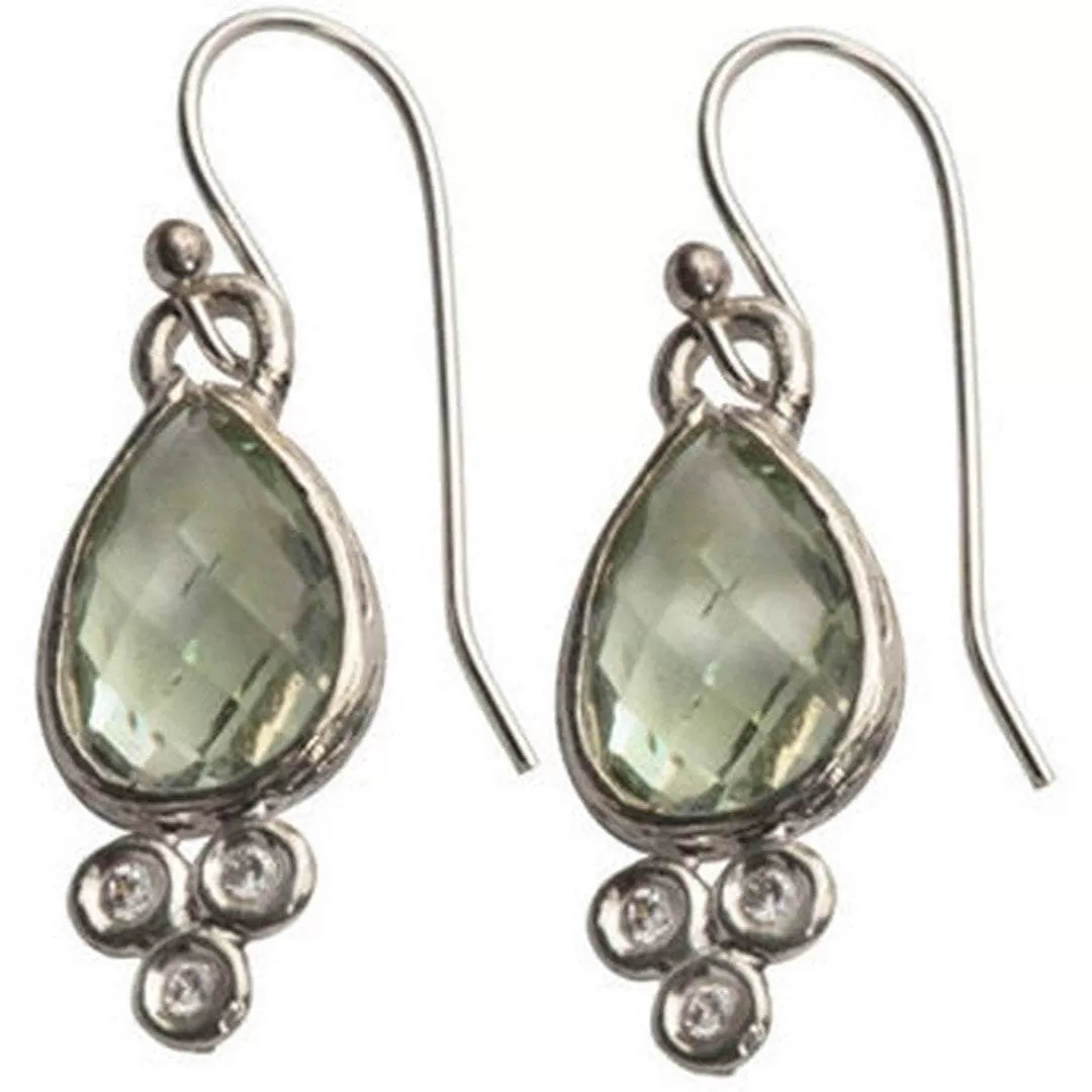 Sterling Silver Green Amethyst Earrings / 925 SILVER 9K Gold