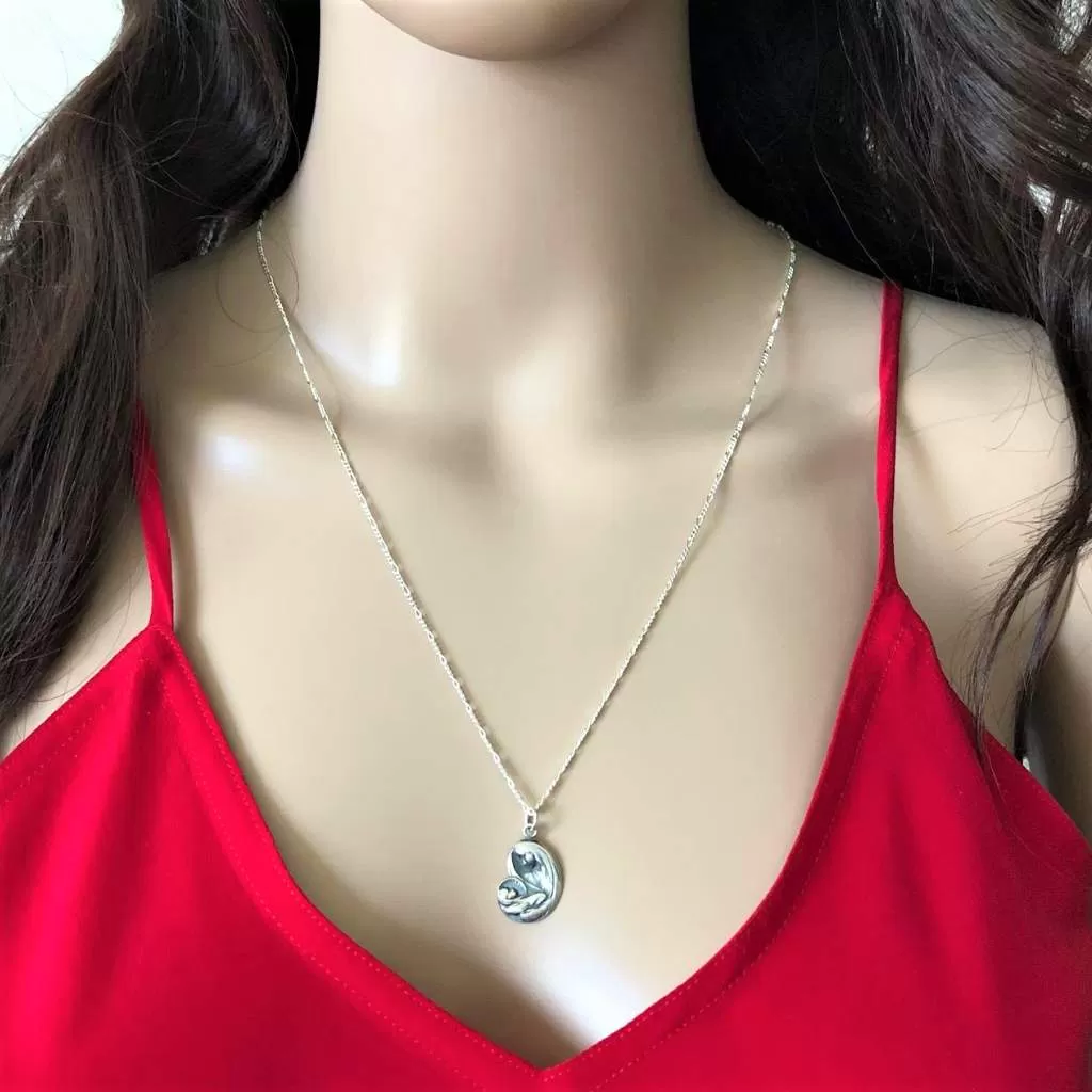 Sterling Silver Virgin Mary and Baby Jesus Pendant Necklace