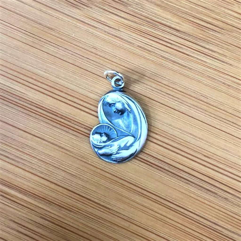 Sterling Silver Virgin Mary and Baby Jesus Pendant Necklace