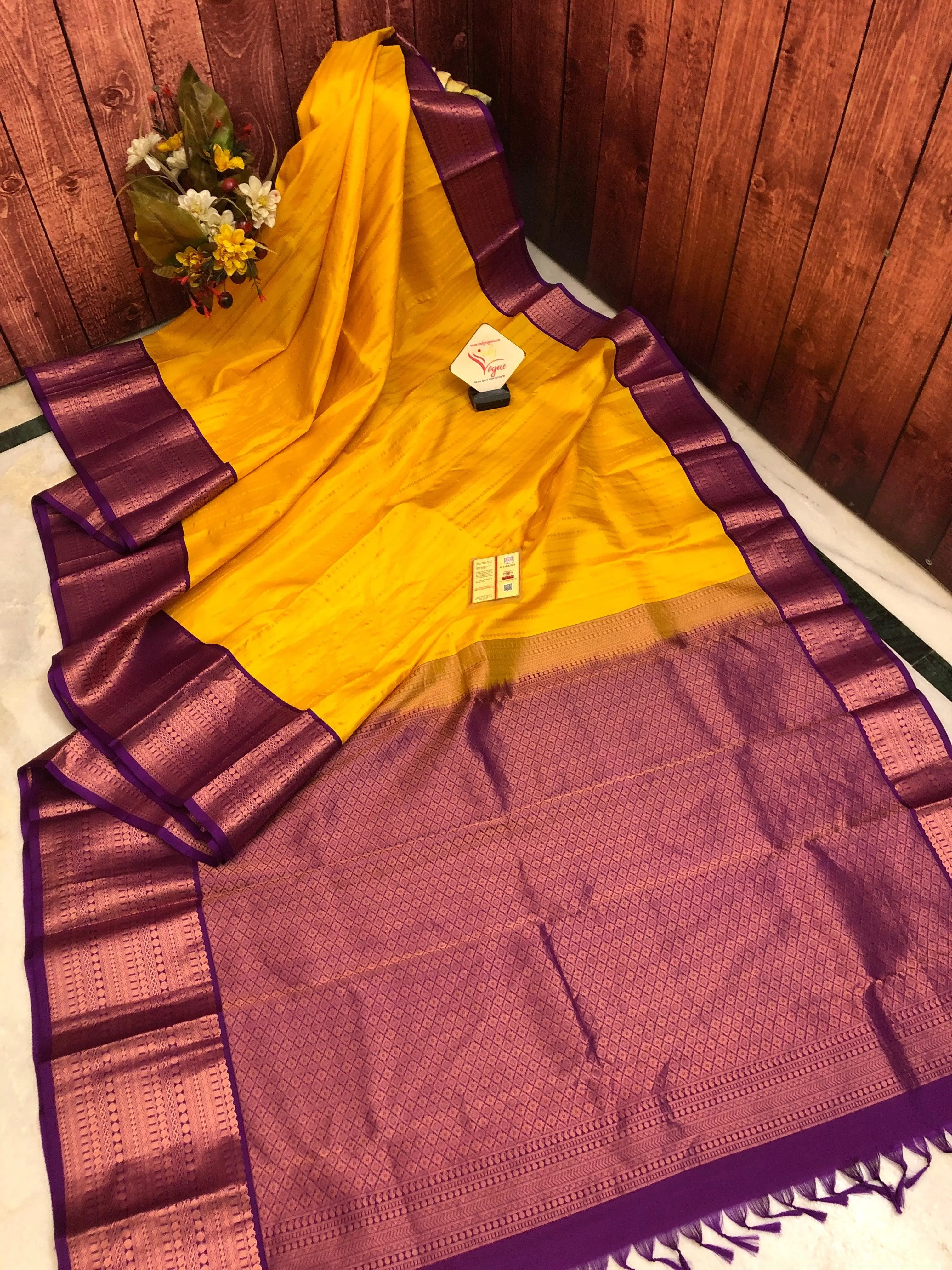 Sunflower Yellow Color Kanjeevaram Silk Saree