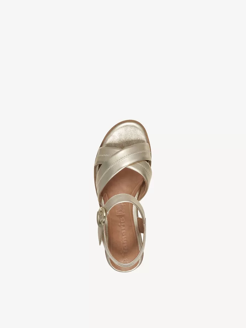 Tamaris Leather Wedge Sandal Gold