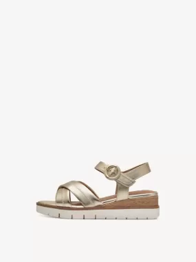 Tamaris Leather Wedge Sandal Gold