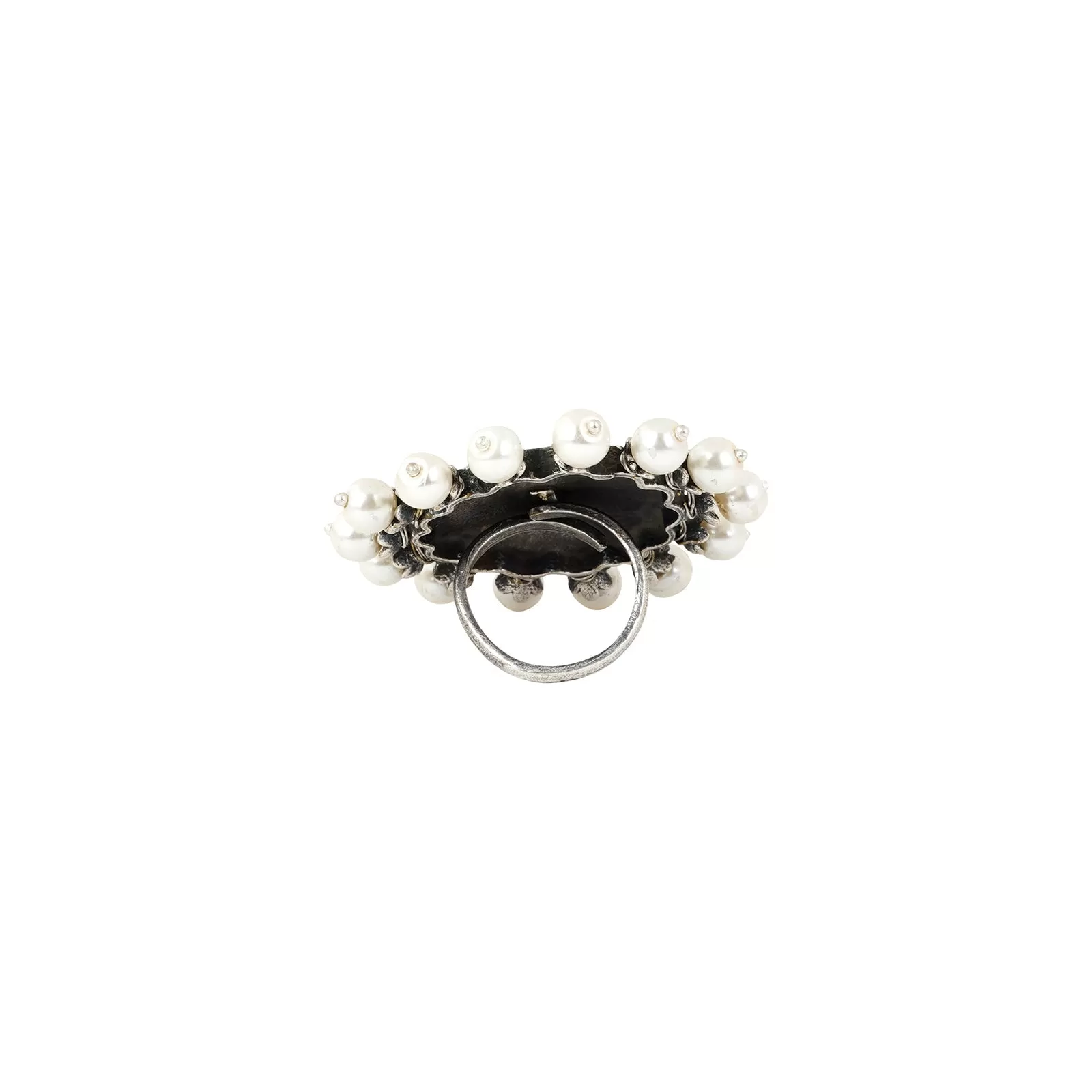 Teejh Suvanshi Floral Pearl Silver Oxidised Ring