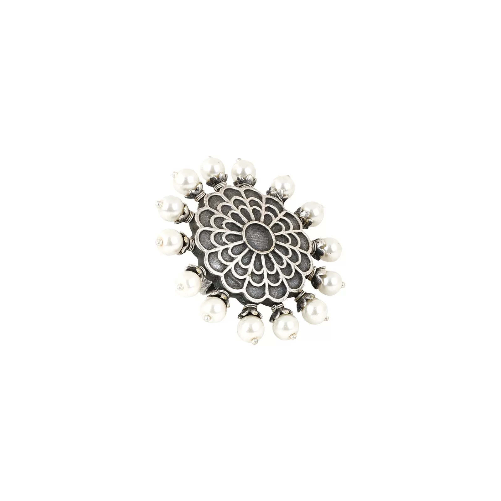 Teejh Suvanshi Floral Pearl Silver Oxidised Ring