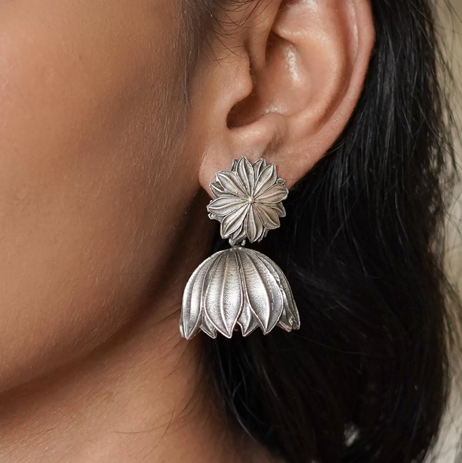 Teejh Vasana Silver Oxidised Floral Earrings