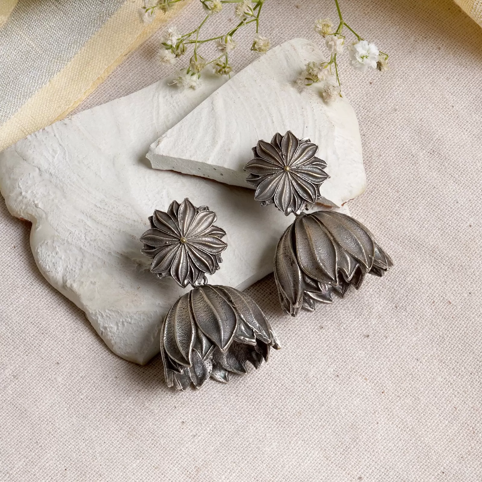 Teejh Vasana Silver Oxidised Floral Earrings