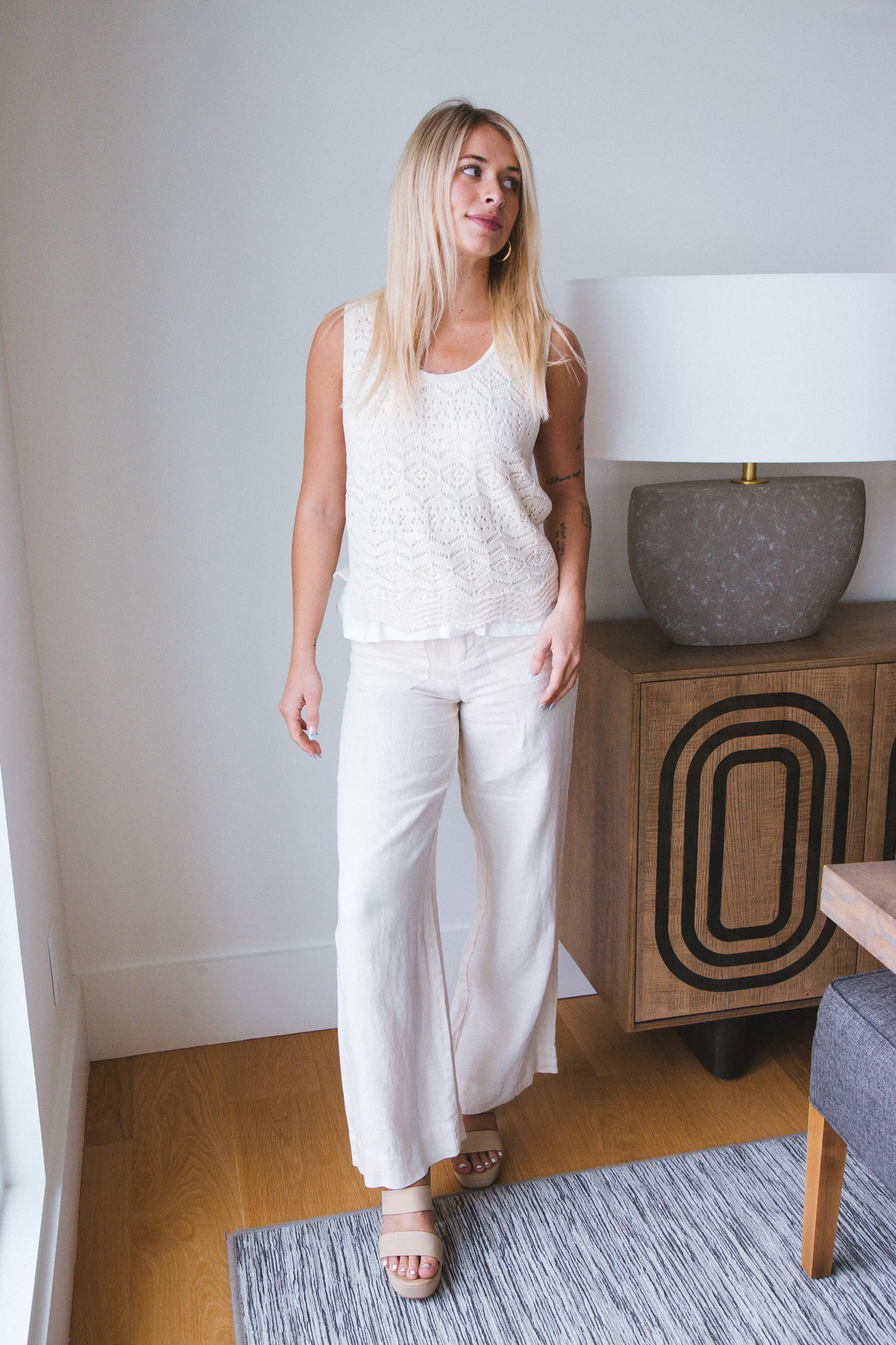 The Linen Marine Wide Leg Pant, Birch | Sanctuary