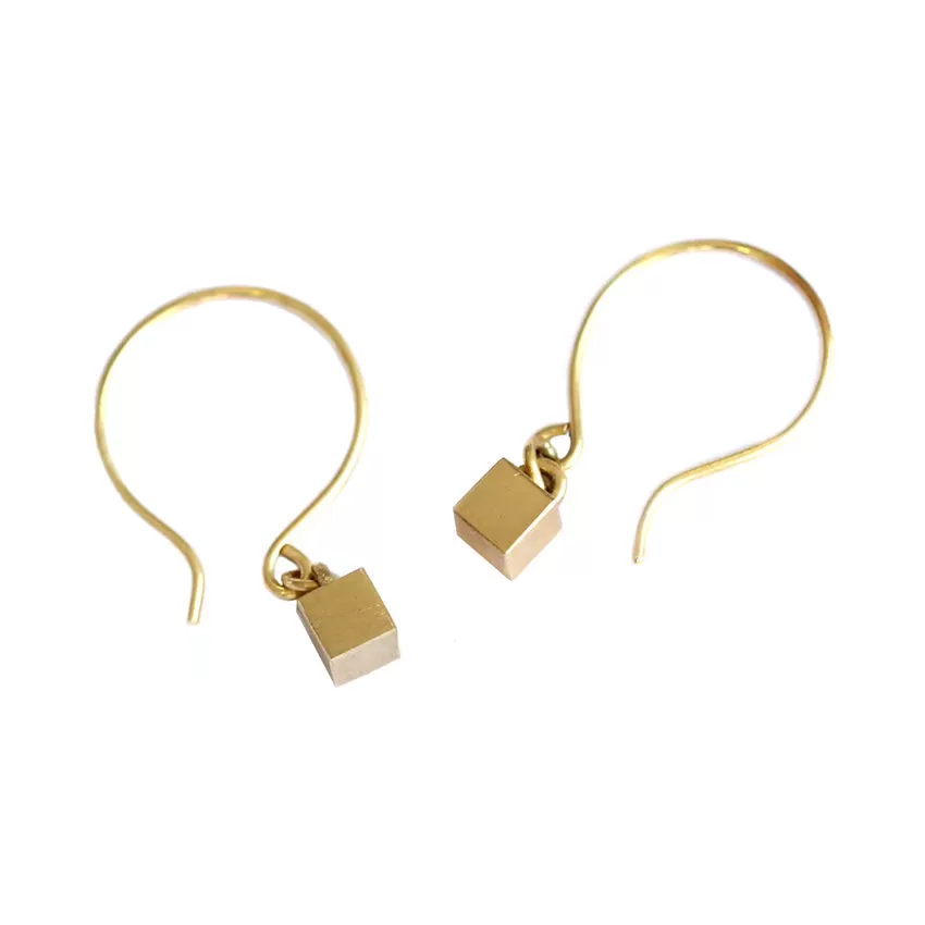 Tiny Cube Gold Earrings - Geometric Ear Piece