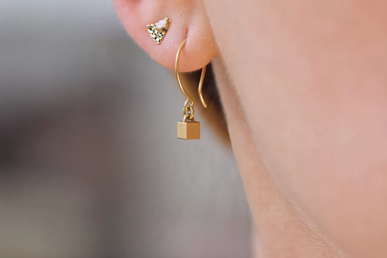 Tiny Cube Gold Earrings - Geometric Ear Piece