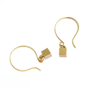 Tiny Cube Gold Earrings - Geometric Ear Piece