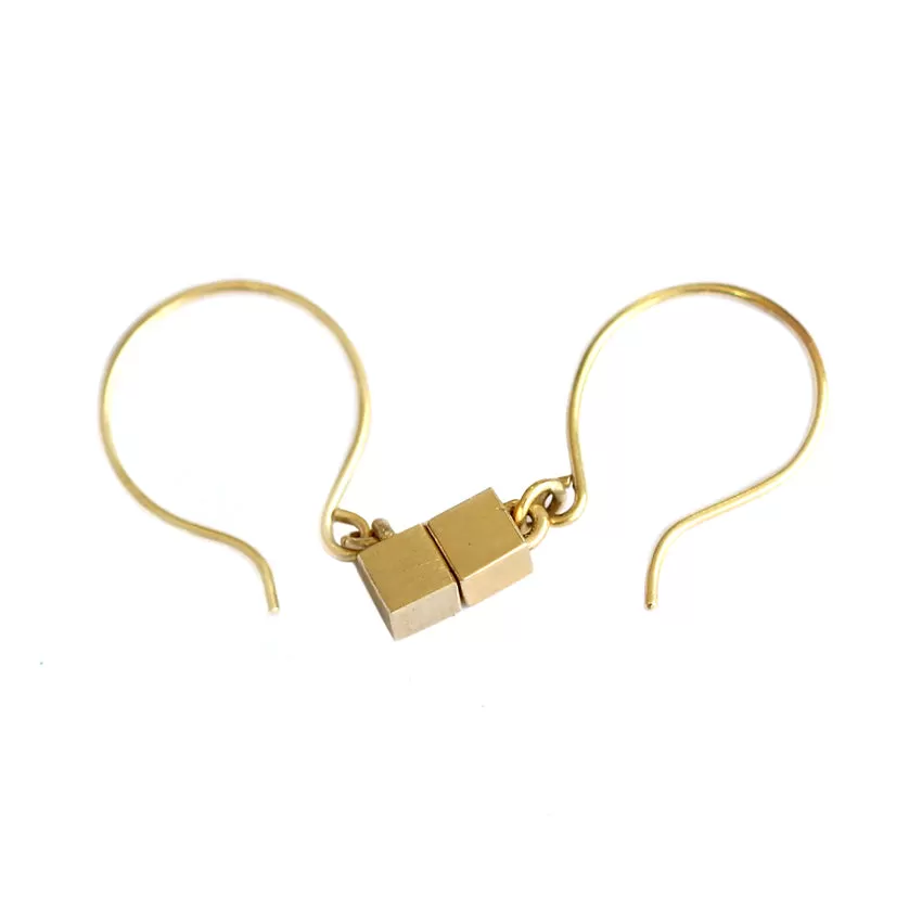 Tiny Cube Gold Earrings - Geometric Ear Piece