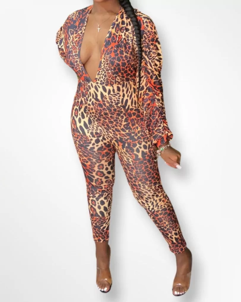 TWIN FITTED CHEETAH PRINT JUMPSUIT