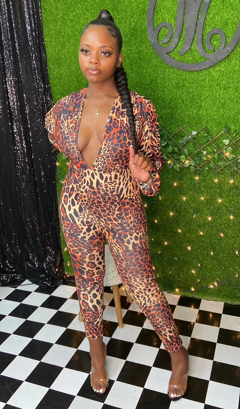 TWIN FITTED CHEETAH PRINT JUMPSUIT