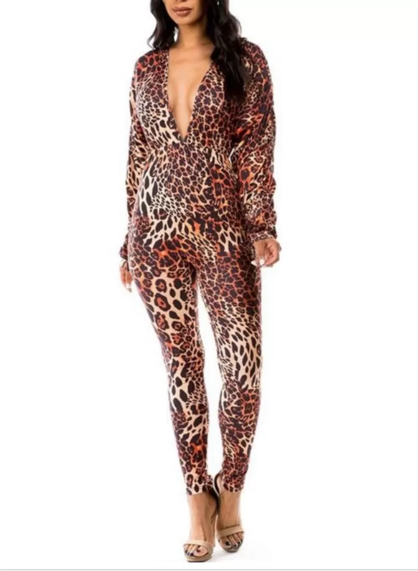 TWIN FITTED CHEETAH PRINT JUMPSUIT