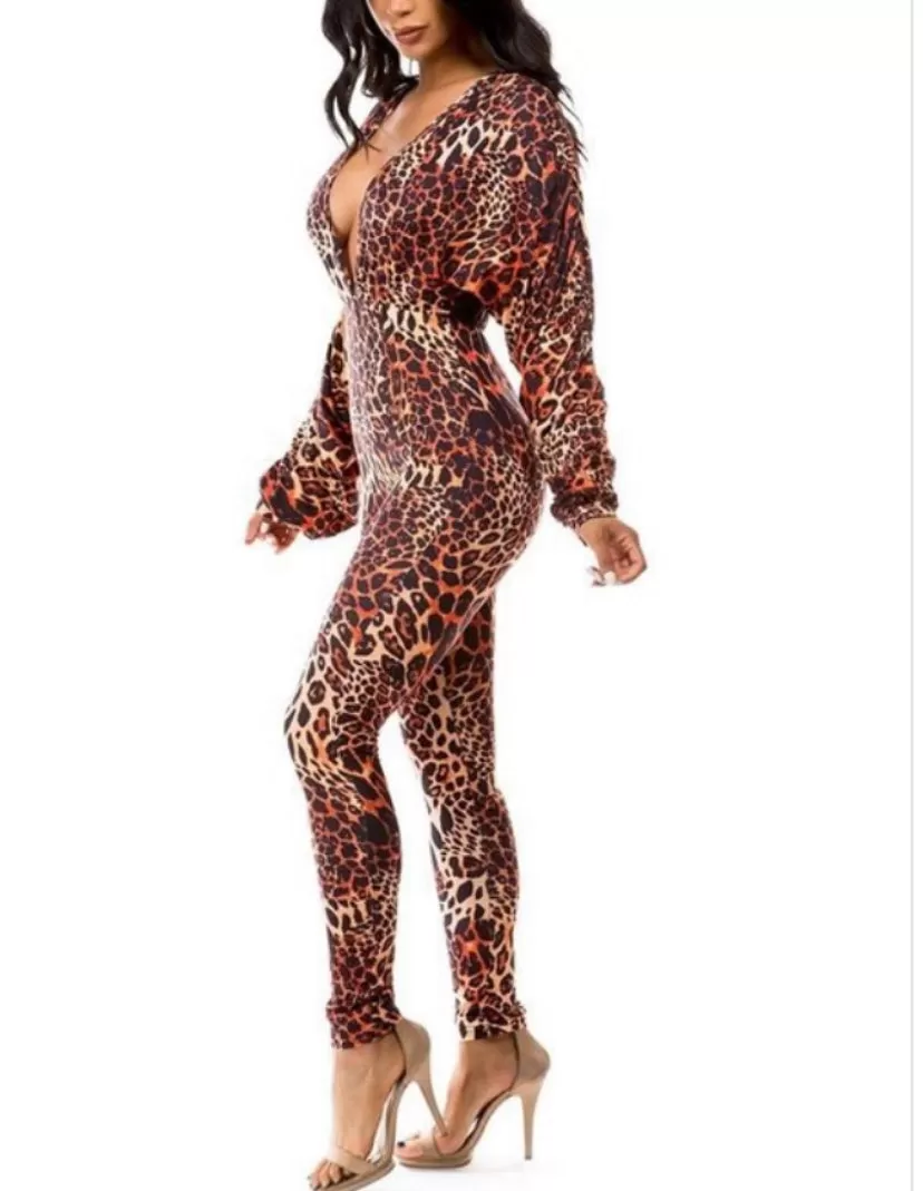 TWIN FITTED CHEETAH PRINT JUMPSUIT