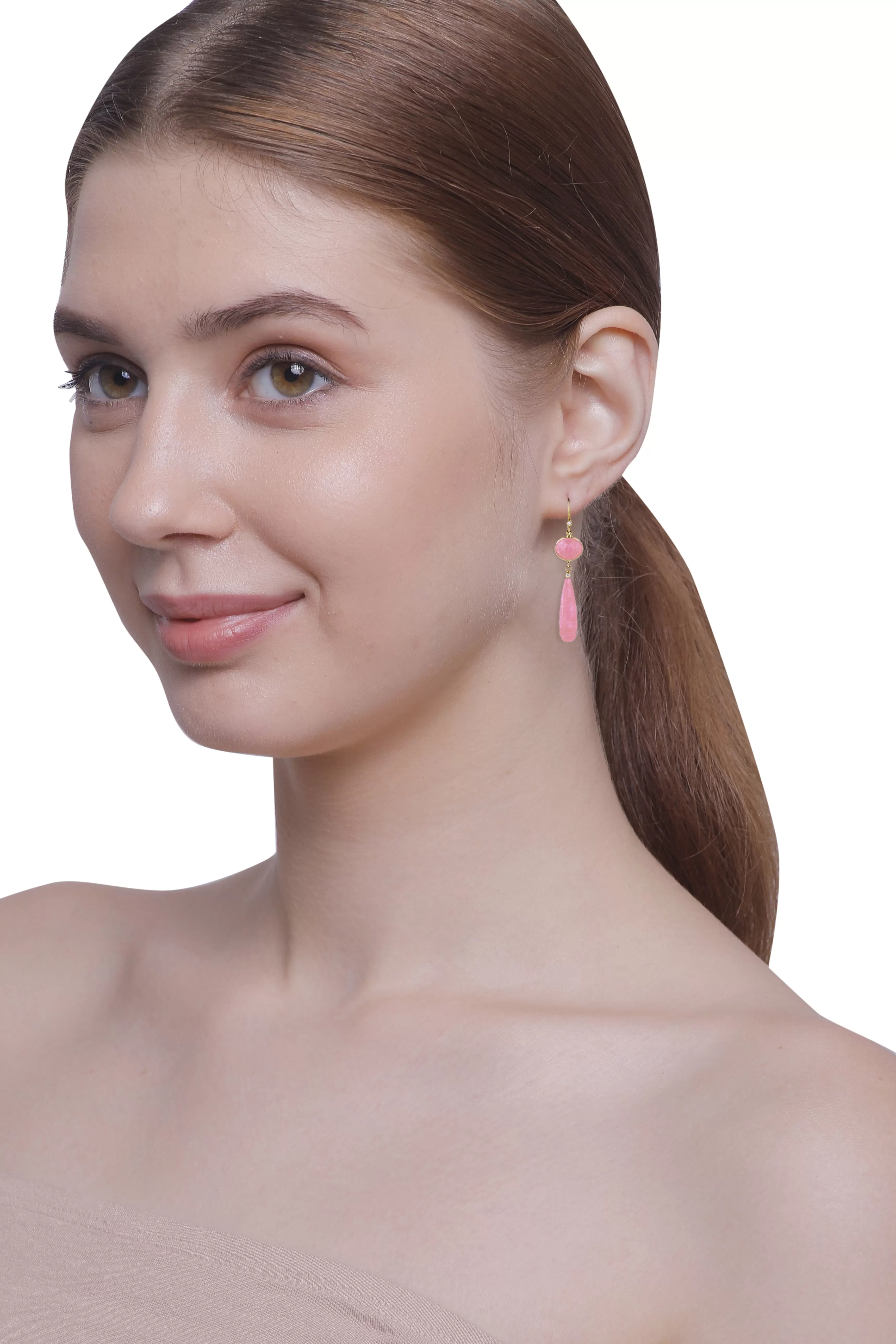 Vama | Allara Earring | Metal-Sterling Silver | Stone-Rose Quartz | Finish-Shiny