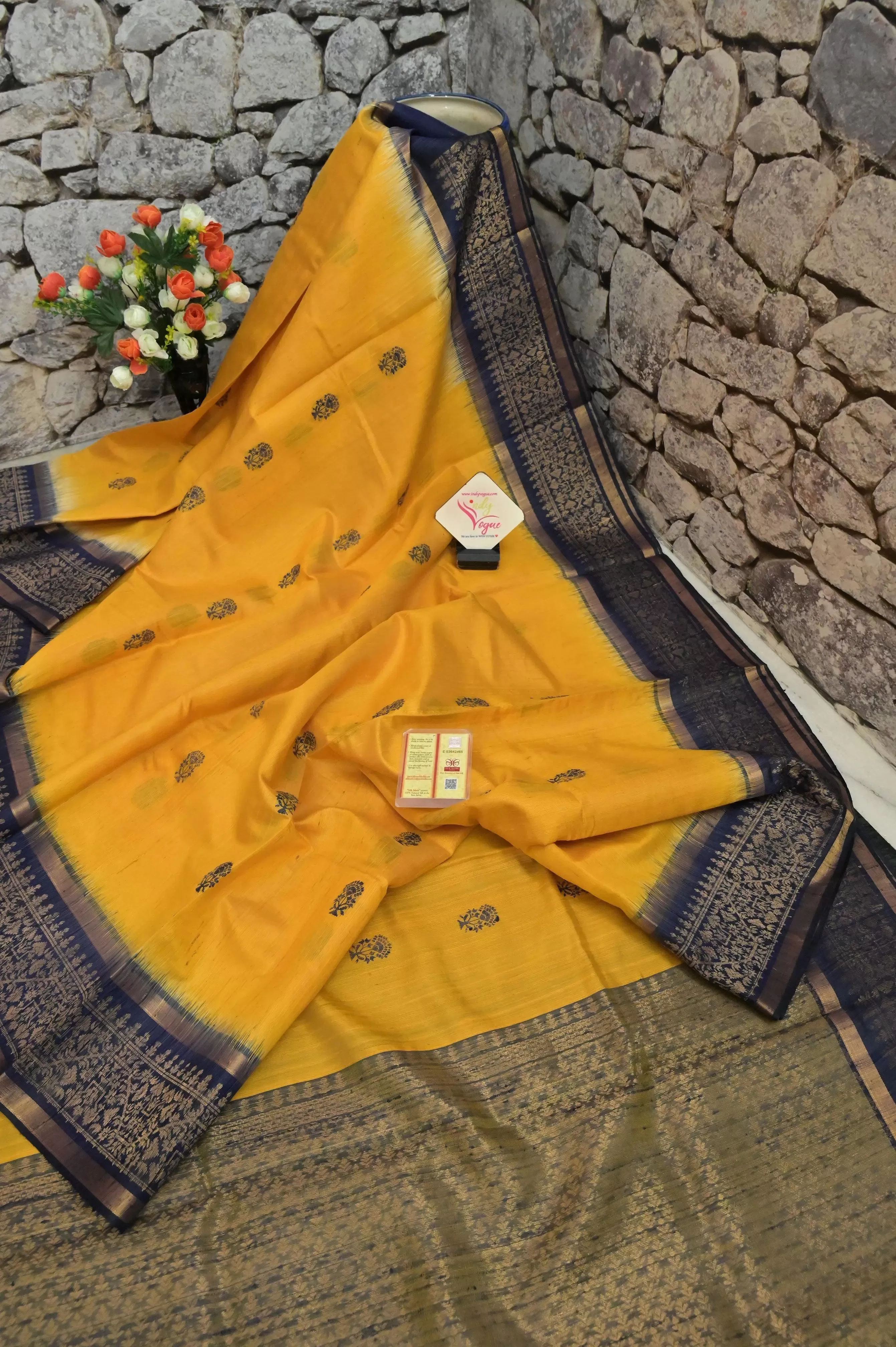 Yellow Color Dupion Silk Saree with Hand woven Work and Jala Pallu