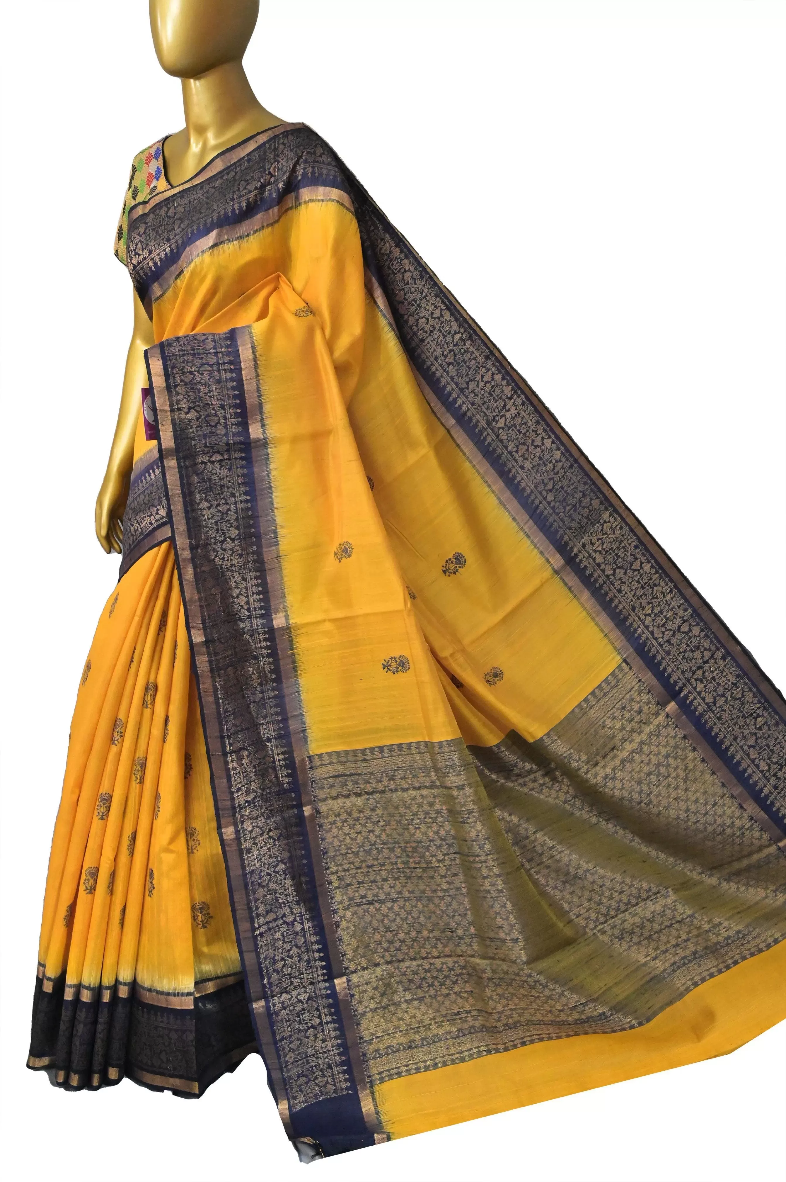 Yellow Color Dupion Silk Saree with Hand woven Work and Jala Pallu