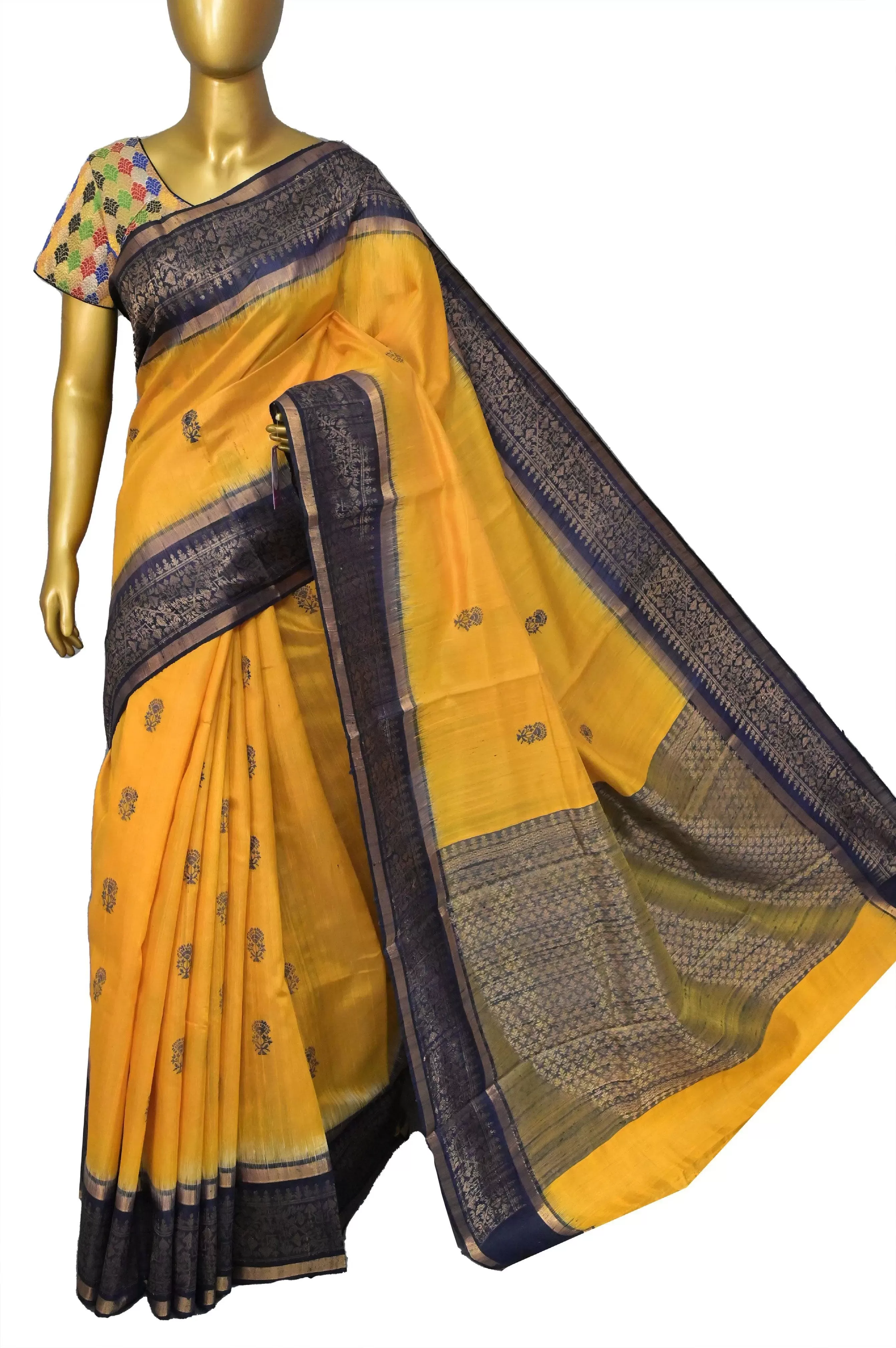 Yellow Color Dupion Silk Saree with Hand woven Work and Jala Pallu