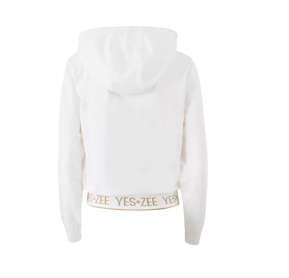 Yes Zee women's sweatshirt with hood and personalized elastic band F414 white